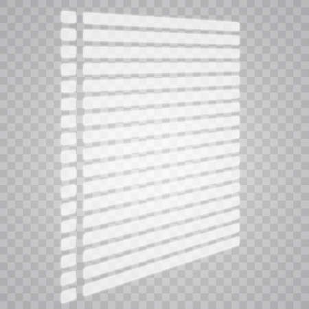 Overlay shadow effect. Transparent overlay window and blinds shadow. Realistic light effect of shadows and natural lighting on a transparent background. Vector illustration.のイラスト素材