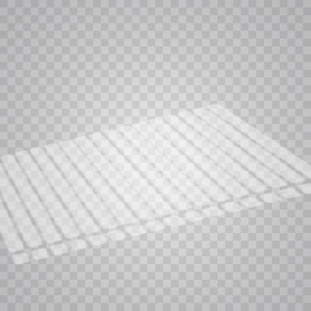 Overlay shadow effect. Transparent overlay window and blinds shadow. Realistic light effect of shadows and natural lighting on a transparent background. Vector illustration.のイラスト素材