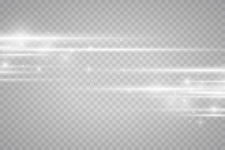 Set glow light effect with white sparks and golden stars shine with special light.White glowing light. Star Light from the rays. The sun is backlit. Bright beautiful star. Sunlight. EPS10.のイラスト素材