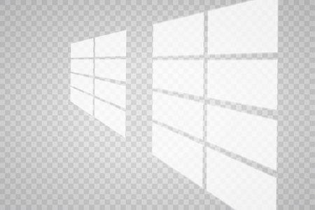Overlay shadow effect. Transparent overlay window and blinds shadow. Realistic light effect of shadows and natural lighting on a transparent background. Vector illustration.のイラスト素材