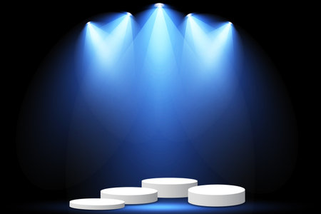 Display pedestal, Design platform, Empty product, White room and side lights. 3D rendering.のイラスト素材