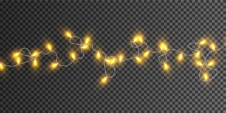 Christmas lights isolated on transparent background. Set of golden Christmas glowing garlands. Vector illustration.のイラスト素材