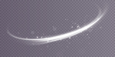Abstract light lines of movement and speed with white color glitters. Light everyday glowing effect. semicircular wave, light trail curve swirl, car headlights, incandescent optical fiber.のイラスト素材