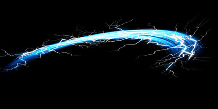 Abstract light lines of movement and speed in blue. Light everyday glowing effect. semicircular wave, light trail curve swirl, car headlights, incandescent optical fiber.のイラスト素材