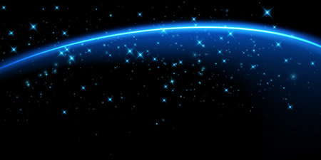 The edge of a solar eclipse on a black background, blue. Blue eclipse for product advertising, natural phenomena, horror concept and others.のイラスト素材