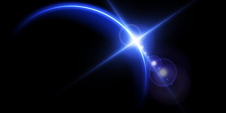The edge of a solar eclipse on a black background, blue. Blue eclipse for product advertising,...