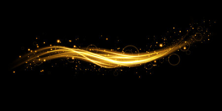 Abstract beautiful light background. Magic sparks on a dark background. Mystical speed stripes, glitter effect. Shine of cosmic rays. Neon lines of speed and fast wind. Glow effect, powerful energy.のイラスト素材