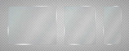 Glass plates are installed. Vector glass banners on a transparent background. Glass. Glass paintings. Color frames.のイラスト素材