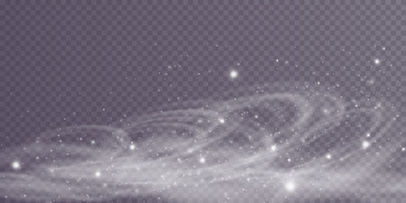 Winter blizzard with sparkles of snow on a transparent background, cold winter wind, cold. Christmas night, holiday illustration.のイラスト素材
