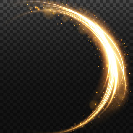 Abstract beautiful light background. Magic sparks on a dark background. Mystical speed stripes, glitter effect. Shine of cosmic rays. Neon lines of speed and fast wind. Glow effect, powerful energy.のイラスト素材