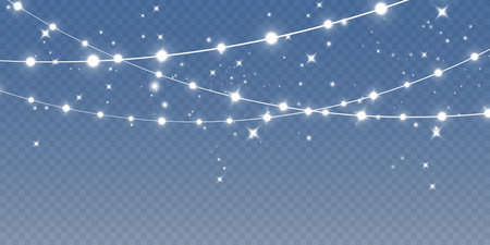 Christmas lights isolated on transparent background. Set of golden Christmas glowing garlands. Vector illustration.のイラスト素材