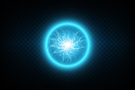 A mesmerizing Radiant Blue Energy Sphere surrounded by Electric Sparks creating a vibrant, captivating sceneのイラスト素材
