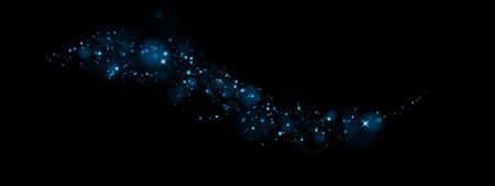An Abstract Blue Glitter Wave Set Against a Deep Black Background, Creating an Enchanting Visual Experienceのイラスト素材
