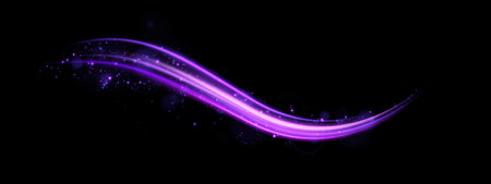 A beautiful Purple Wave Design enhanced with Sparkles set against a rich Black Background that captivates viewersのイラスト素材