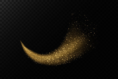 A Shimmering Gold Glitter Trail Set Against a Dark Background, Creating a Captivating and Elegant Effectのイラスト素材