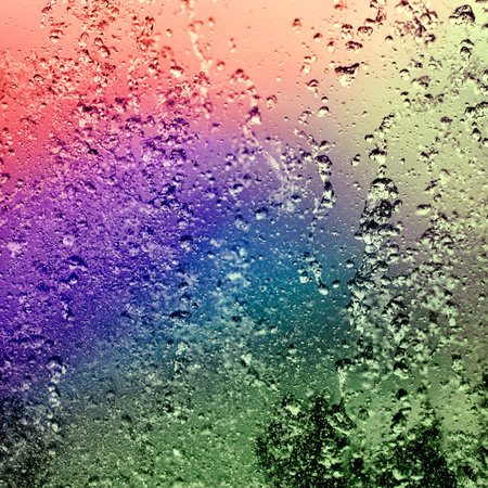 Splashes of water in the fountain close up with focus on some water drops. Abstract background