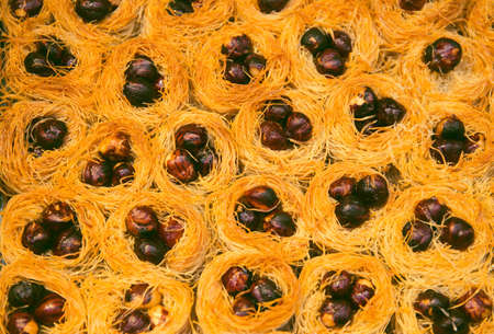 Oriental desserts (baklava) at the market. Food concept background. Top viewの写真素材