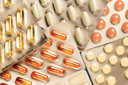 Pills in blister close up. Health care theme concept. Abstract background for blogs and web design....