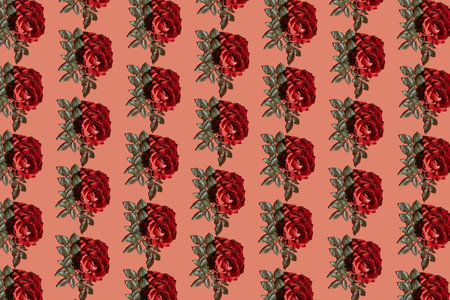 Beautiful floral pattern made of red rose bud on bright background. minimal style. greeting card...