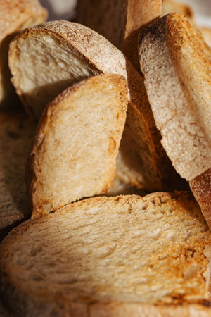 Toasted slices of fresh bread close upの写真素材