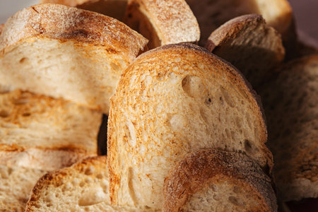 Toasted slices of fresh bread close upの写真素材