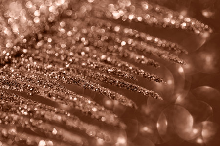 Decorative branch closeup on shiny bokeh background. Abstract holiday backdrop. Celebration and party concept. Color of the year 2025 inspiredの写真素材