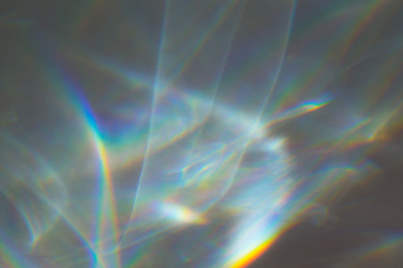 Water texture shadow with rainbow refraction of light. Overlay effect abstract backgroundの写真素材