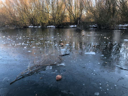 frozen tormes river salamancaの写真素材