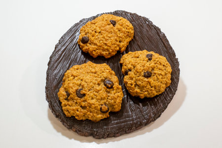 Chocolate chip cookies on a white background. Select focus.の写真素材
