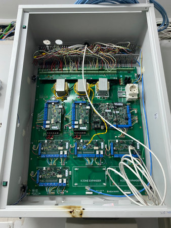 Electronic circuit board with many wires and cables in the electrical cabinetの写真素材