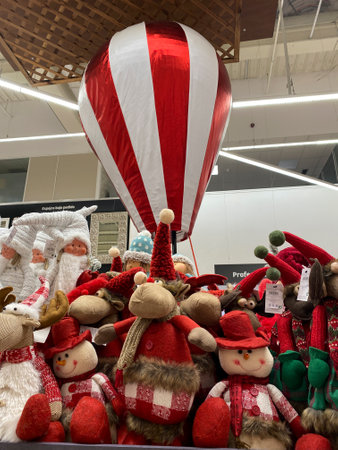 Christmas decoration with Santa Claus, reindeer and snowman.の写真素材
