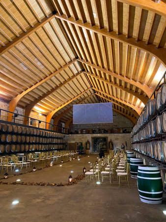 Wine barrels in a wine cellar in Chianti, Tuscany
