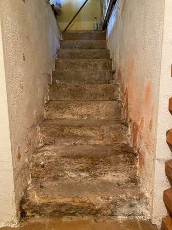Stone stairs in the old house. Architecture of the 19th century.の写真素材