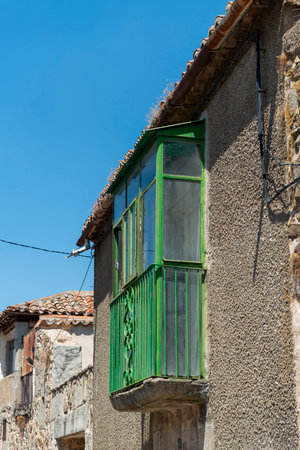 Old window with green shutters in the medieval village of Rethymno, Crete, Greeceの写真素材