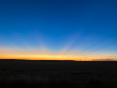 Sunset over the Okavango Delta, Botswana, Africaの写真素材