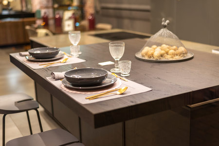 Dining table with cutlery and cutlery in restaurant