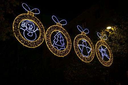 Christmas lights on the streets of Prague, Czech Republic. Christmas decoration.の写真素材