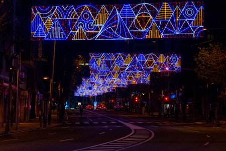 Colorful lights on the streets of Lisbon, Portugal.の写真素材