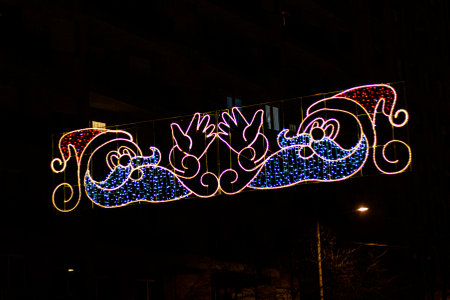 Christmas lights on the streets of Vilnius, Lithuania, 2014の写真素材