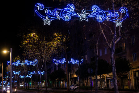 Christmas lights on the streets of Barcelonaの写真素材