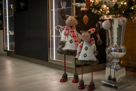 Christmas decoration in the shop window. Christmas and New Year concept.の写真素材
