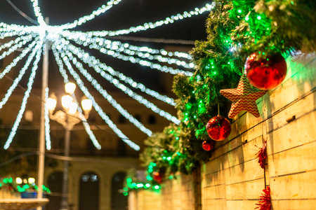 Christmas decorations on the streets of the old city of Jerusalem, Israelの写真素材