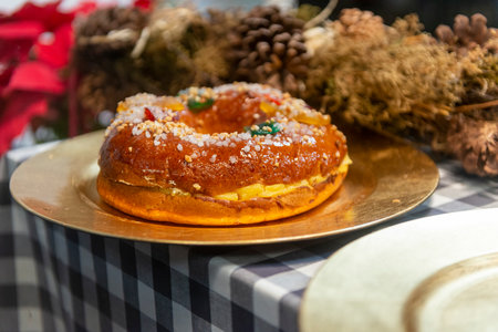 Close up of a freshly baked bundt cake on a table.の写真素材