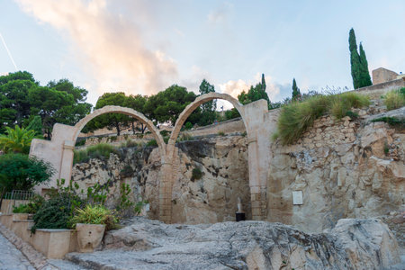 Old stone arch in the ancient city of Rhodes, Greece, Europeの写真素材