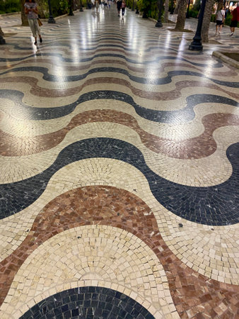 tiles floor promenade of the maritime port in Alicante, Spainの写真素材