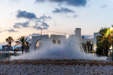 fountain water maritime port in Alicante, Spainの写真素材