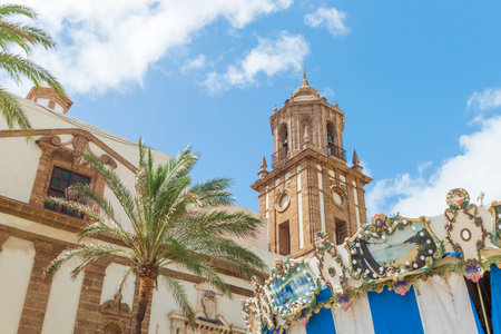 View of the facade of the Cathedral of Cartagenaの写真素材