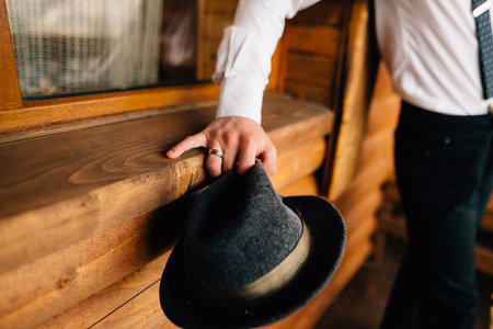 a man's hat in his hands, confidence and strength and a sign of status