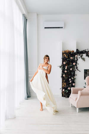 Morning bride's gatherings before the wedding in a beautiful apartmentの写真素材