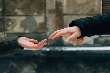 Tender and sensual touch of young people to each otherの写真素材